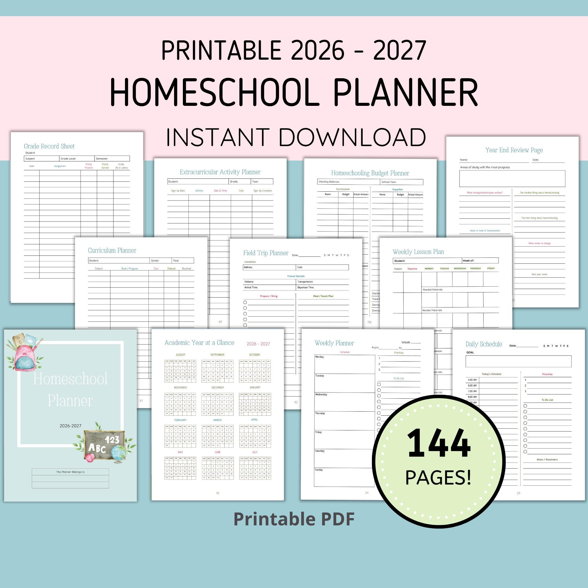 2026-2027 Homeschool Planner Bundle: 144 Printable Pages (digital ...