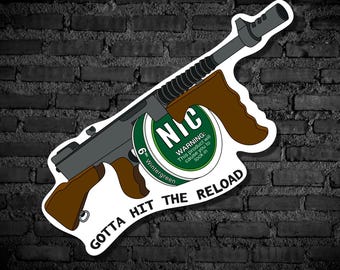 original weatherproof glossy tommy gun nicotine pouch sticker