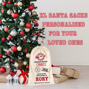 Personalisierte Weihnachtssäckchen für Kinder Namenssäckchen für Weihnachtsgeschenktüte aus dem Nordpol Weihnachtsmann Liefersack Heiligabend Box