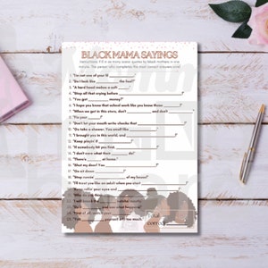 Black Mama Sayings Baby Shower Game