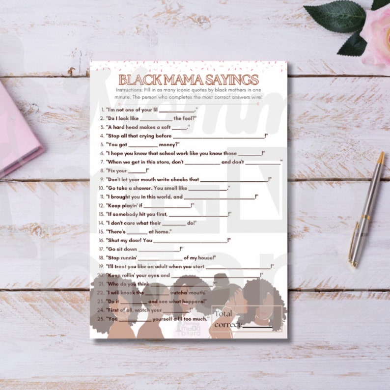 Black Mama Sayings Baby Shower Game - Etsy