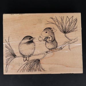Tampon en bois Stampendous House Mouse Berry Gifts HMR03, 1988, RARE, HTF