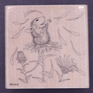 Stampendous HMQ05 Ratón doméstico "Ella me ama" Sello de goma de madera 1993