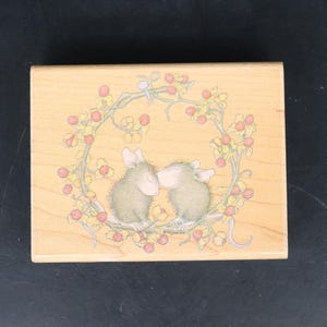 Sello de goma de madera Stampabilities House Wreath Love HMJR1026, 2004, retirado