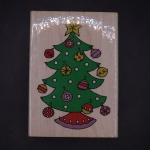 Hampton Art Fun Árvore de Natal RS3702 Ellen Krans Bulbo Carimbo de borracha de madeira para férias, fabricação de cartões, diário, álbum de recortes