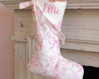 Shabby chic Floral Christmas Stocking Embroidered Name or Monogram Holiday Stocking