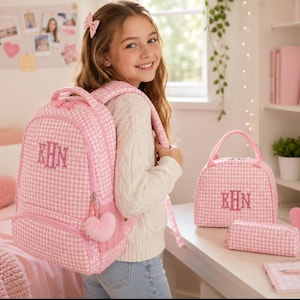 Rosa Shabby Chic Ryggsäck Matlådeset: Skolväska med monogram