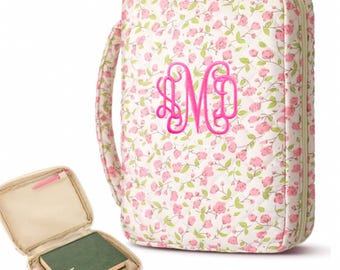 Copertina per Bibbia in cotone trapuntato floreale: borsa per studio cristiana rosa o blu floreale