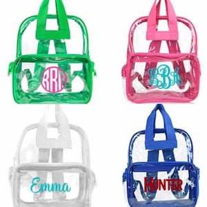 Clear personalized backpack various colors back to school backpacks monogram name pvc sturdy 15” school backpack