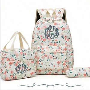 Floral Shabby Chic Love Shack Backpack Lunch Box Set Monogrammed for school teen tween kids girls