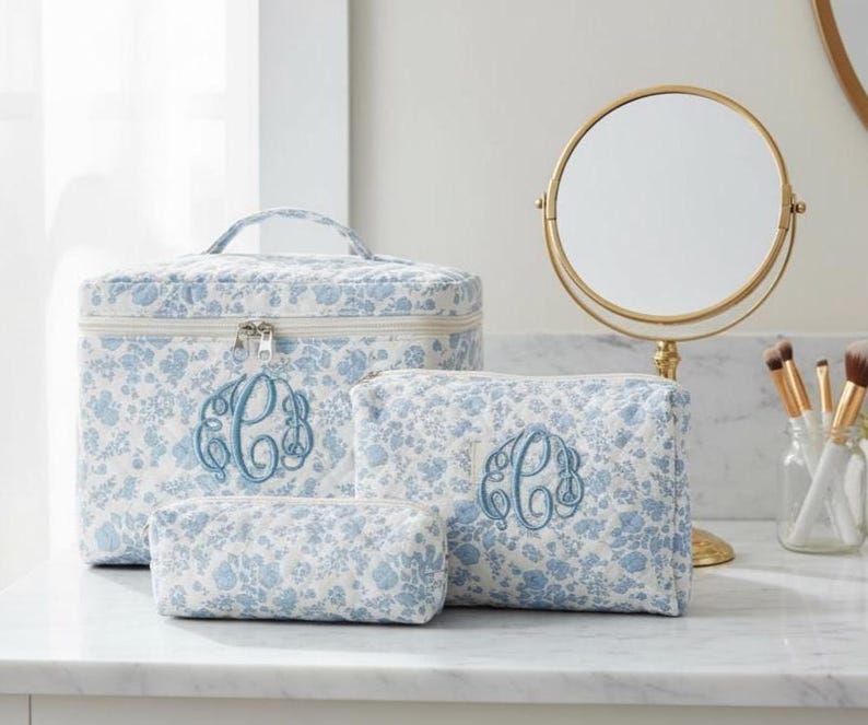 Floral Quilted Makeup Bag Set: Shabby Chic Cosmetic Organizer - Etsy