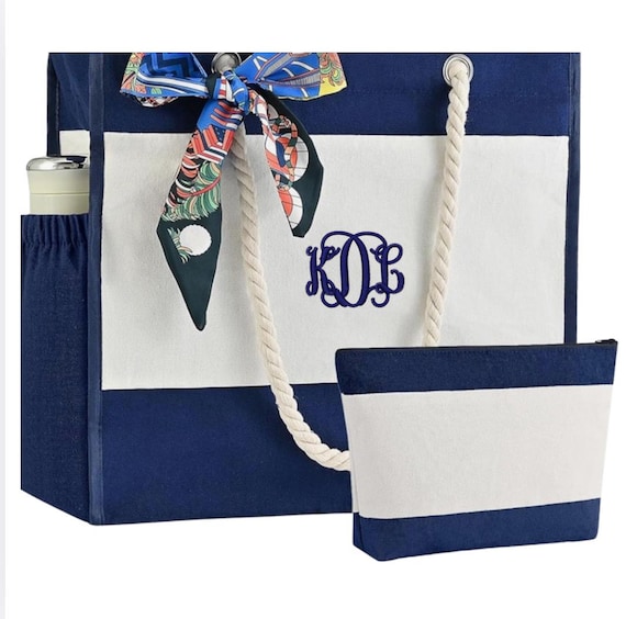 Personalized Coastal Tote Set – Luxury Monogram Beach Bag & Matching Pouch