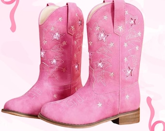 Pink Embroidered Sparkle Western Boots for toddlers tweens kids easy on