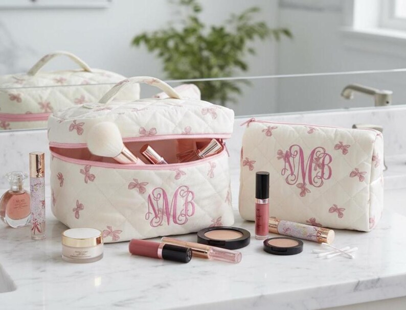 Floral Quilted Makeup Bag Set: Shabby Chic Cosmetic Organizer - Etsy