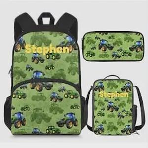 Boys backpack lunch box tractors trucks personalized Embroidered name