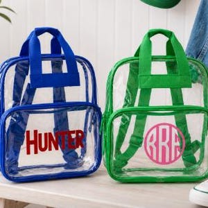 Sac à dos transparent personnalisé : cartable en PVC à monogramme, 40 cm (15 po.)