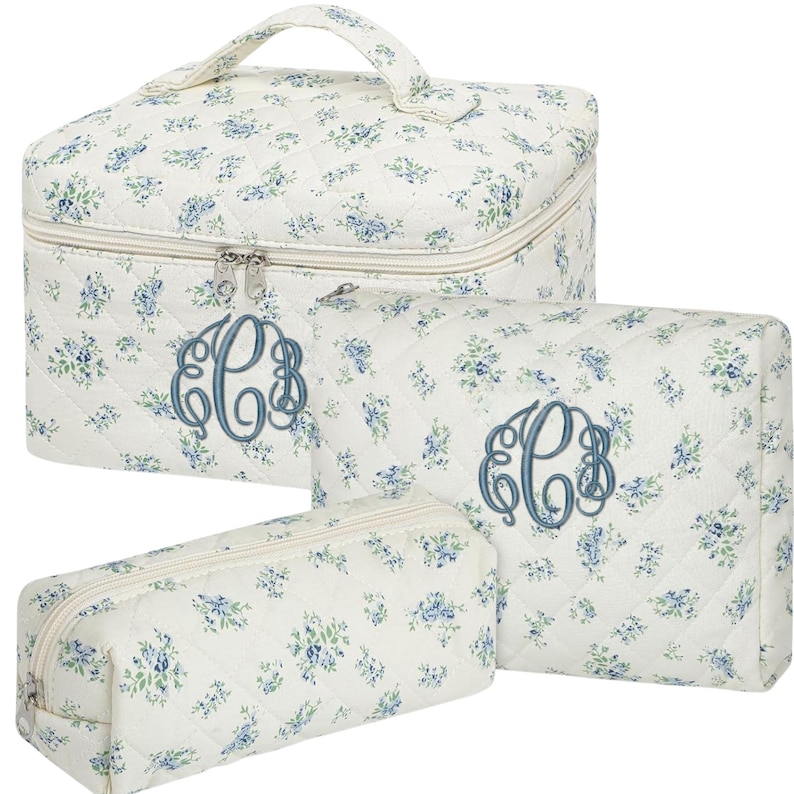 Floral Quilted Makeup Bag Set: Shabby Chic Cosmetic Organizer - Etsy