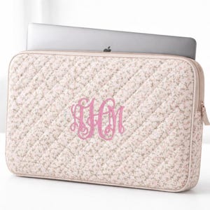 Monogrammed Laptop Sleeve | Pink Floral Quilted Computer Case
