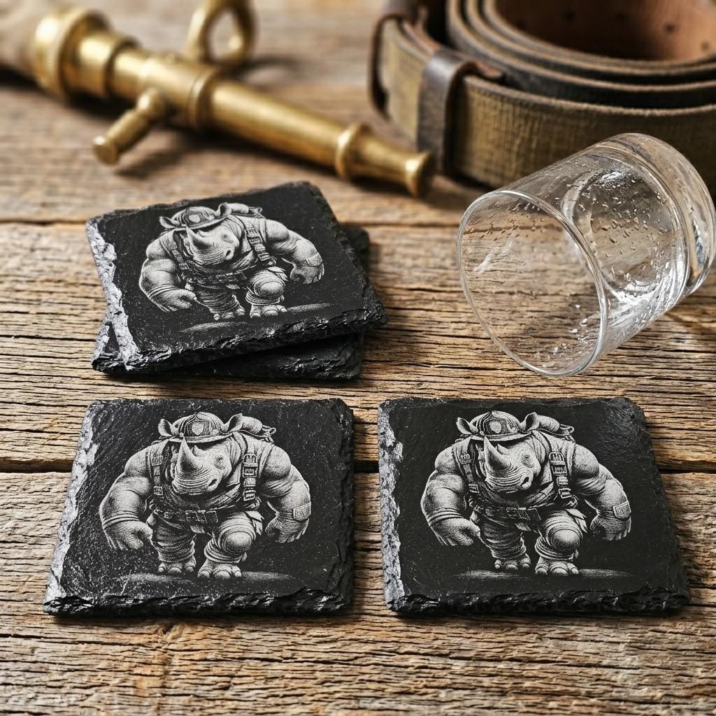 Firefighter Coasters | Tactical Animal Art (set of 4) - Etsy