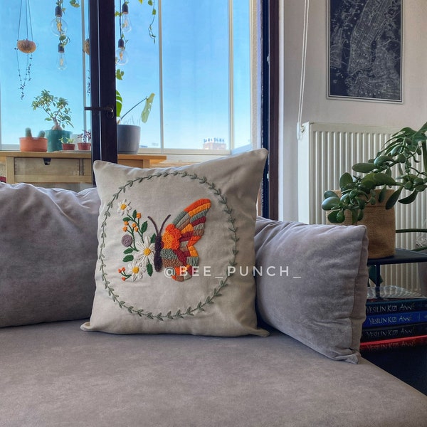 butterfly punch needle pillow case