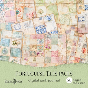 Diário de sucata de azulejos portugueses, papel para impressão de azulejos cerâmicos, diário digital mediterrâneo, álbum de recortes de azulejos espanhóis, fundo de azulejo azul