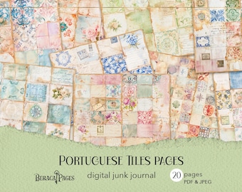 Portuguese Tile Junk Journal Pages: Mediterranean Scrapbook (Digital Download)