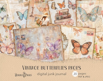 Vintage butterflies junk journal, Printable Book Ephemera (Digital Download)