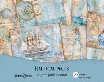 Nautical Junk Journal Kit, Vintage Ocean Ephemera (Digital Download)