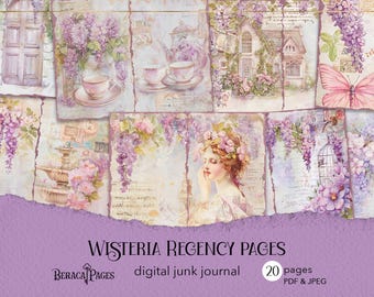 Wisteria Regency Junk Journal, Printable Victorian Scrapbook Paper (Digital Download)