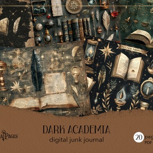 Diario basura de Dark Academia, diario digital, papel escolar gótico, álbum de recortes vintage, papel artesanal para hacer uno mismo, descarga digital de Dark Academia