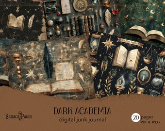 Dark Academia Junk Journal, digitales Buch Journal, Gothic Schule Papier, Vintage Scrapbook, Kraft Papier diy, Dark Academia digitaler Download