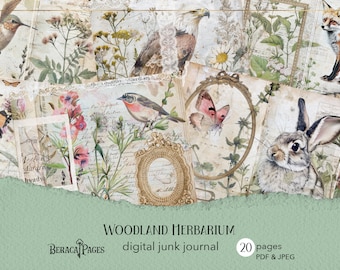 Woodland Herbarium Junk Journal, Botanical Printable Pages (Digital Download)