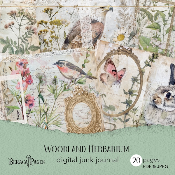 Woodland Herbarium Junk Journal, Botanical Printable Pages (Digital Download)