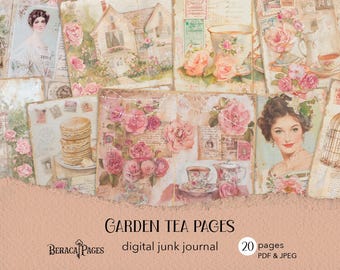 Garden Tea Junk Journal Pages, Vintage English Roses (Digital Download)