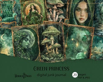 Green Princess Junk Journal: Celestial Moon Forest Scrapbook (Digital Download)