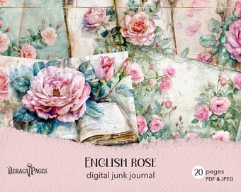 English Rose Junk Journal, Shabby Chic Printable Pages (Digital Download)