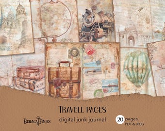 Printable Travel Junk Journal Pages: Vintage Scrapbook (PDF)