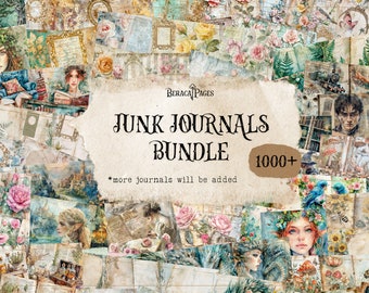 Junk journals BUNDLE, printable scrapbook paper, junk journal kit, botanical collage, vintage ephemera, shabby chic roses, library books