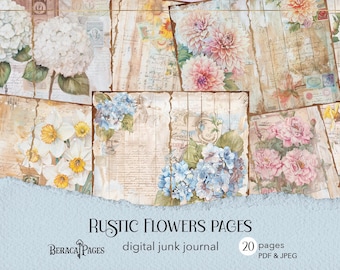 Rustic Floral Junk Journal Pages: Shabby Chic Printable (PDF & JPEG)