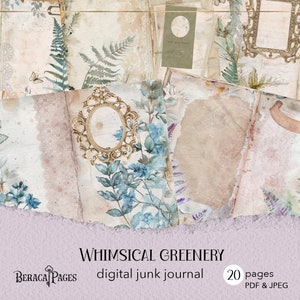 Kit de carnets fougères ordures, pastel dentelle vintage scrapbooking, journal bordé de forêt, papier artisanal, papier floral, journal, champignon, papier