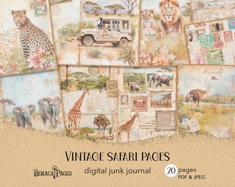 Vintage Safari Junk Journal Pages, Travel Scrapbook (Digital Download)