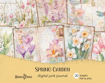 Spring Garden Junk Journal, Floral Printable Pages (Digital Download)