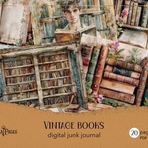 Vintage Bücher Junk Journal, druckbares botanisches Buch, digitale Journalbibliothek, magisches Scrapbookpapier, Bücherwurm digitaler Download, Professor