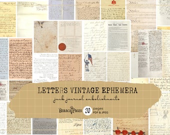 Vintage Handwritten Letters Ephemera, Junk Journal Embellishments (PDF & JPEG)