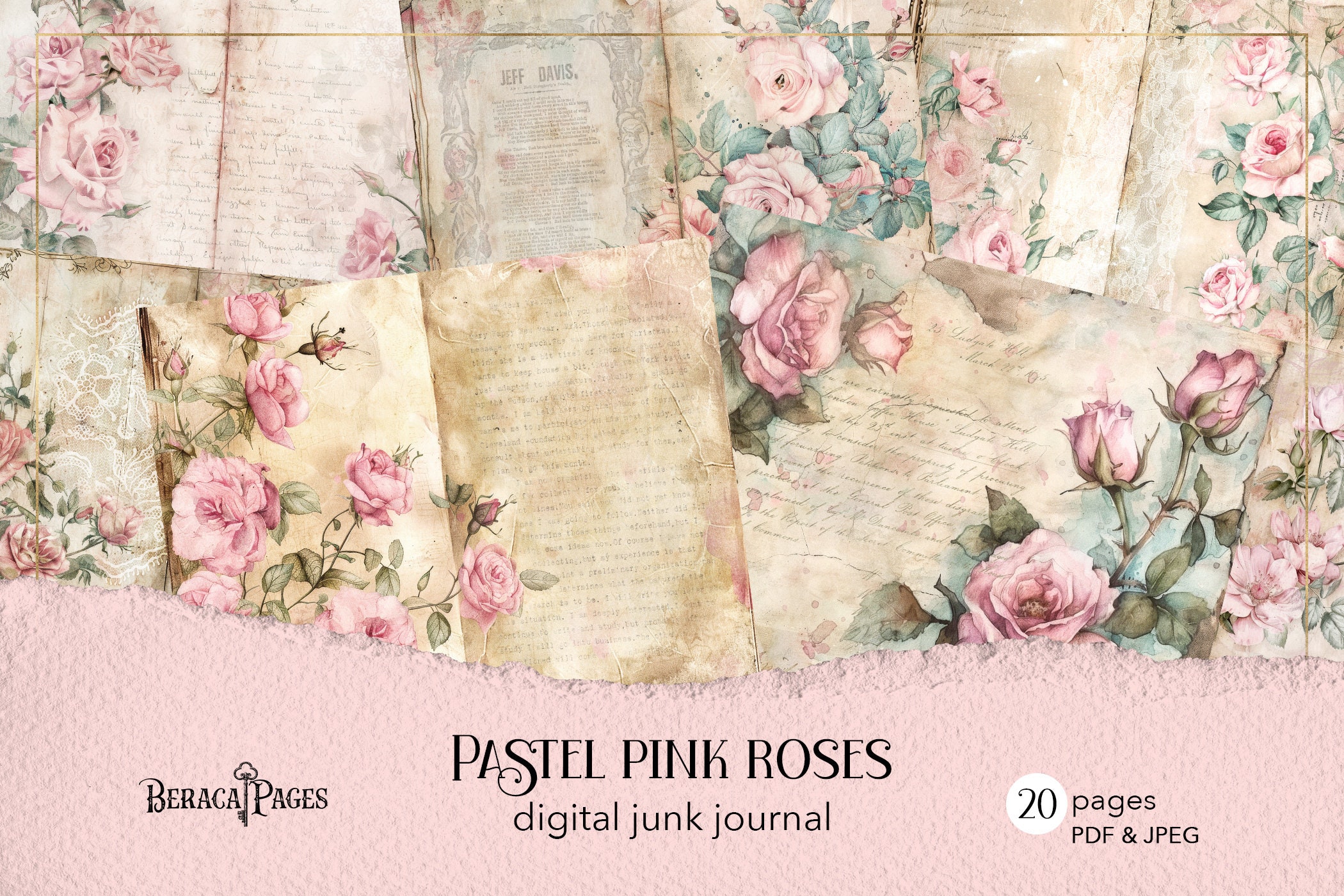 Buy Pastel Pink Roses Junk Journal Pages, Shabby Chic Ephemera (digital  Download) Online in India - Etsy, image size:2100x1400