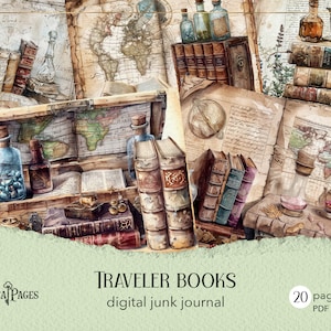 Druckbares Reise-Junk-Journal, Vintage-Abenteuer-Tagebuch, Zaubertränke digitales Journal, Vintage-Karten Scrapbook, Reisebücher-Papier