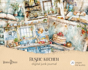 Rustic Kitchen Junk Journal, Vintage Recipe Collage (Digital Download)