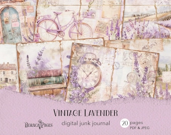 Vintage Lavender Junk Journal Pages, Purple Ephemera (Digital Download)