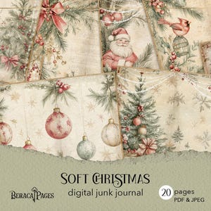 Zacht kerstrommeldagboek, vintage afdrukbaar kerstdagboek, kerstbohodagboek, winter scrapbooking, ephemera kerstman