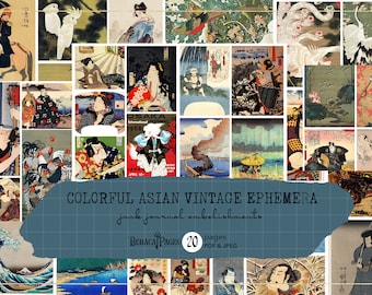Vintage Japanese Ephemera, Geisha Art, Oriental Collage (PDF & JPEG)